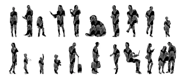 Silhouettes Vectorielles Silhouettes Esquissées Personnes Dessin Contour Silhouette Personnes Icône — Image vectorielle