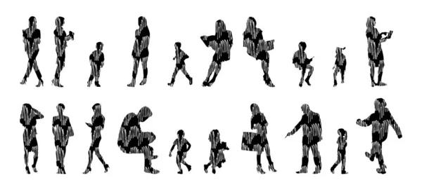 Vector Silhouettes Outline Silhouettes People Contour Drawing People Silhouette Icon — 스톡 벡터