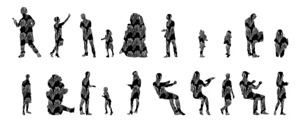 Silhouettes Vectorielles Silhouettes Esquissées Personnes Dessin Contour Silhouette Personnes Icône — Image vectorielle