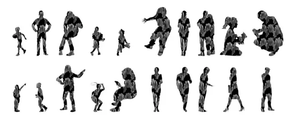 Vector Silhouettes Outline Silhouettes People Contour Drawing People Silhouette Icon — 스톡 벡터