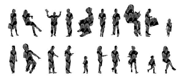 Sílhuetas Vetoriais Sílhuetas Contorno Pessoas Desenho Contorno Silhueta Pessoas Conjunto —  Vetores de Stock