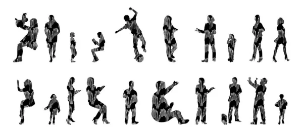 Silhouettes Vectorielles Silhouettes Esquissées Personnes Dessin Contour Silhouette Personnes Icône — Image vectorielle