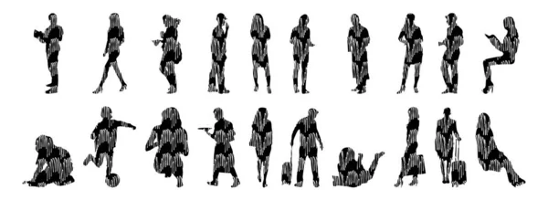 Silhouettes Vectorielles Silhouettes Esquissées Personnes Dessin Contour Silhouette Personnes Icône — Image vectorielle