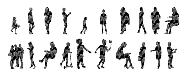 Silhouettes Vectorielles Silhouettes Esquissées Personnes Dessin Contour Silhouette Personnes Icône — Image vectorielle