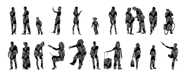 Silhouettes Vectorielles Silhouettes Esquissées Personnes Dessin Contour Silhouette Personnes Icône — Image vectorielle