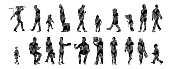 Silhouettes Vectorielles Silhouettes Esquissées Personnes Dessin Contour Silhouette Personnes Icône — Image vectorielle