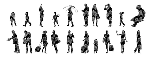 Silhouettes Vectorielles Silhouettes Esquissées Personnes Dessin Contour Silhouette Personnes Icône — Image vectorielle