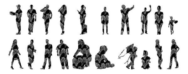 Silhouettes Vectorielles Silhouettes Esquissées Personnes Dessin Contour Silhouette Personnes Icône — Image vectorielle