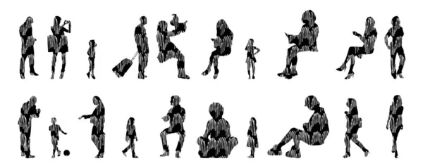 Vector Silhouettes Outline Silhouettes People Contour Drawing People Silhouette Icon — 스톡 벡터