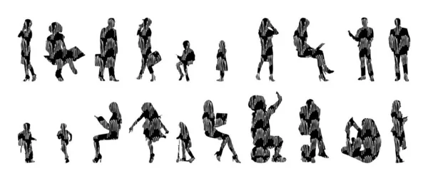 Silhouettes Vectorielles Silhouettes Esquissées Personnes Dessin Contour Silhouette Personnes Icône — Image vectorielle