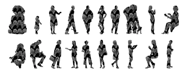 Siluetas Vectores Siluetas Contorno Personas Dibujo Contorno Silueta Personas Icono — Archivo Imágenes Vectoriales