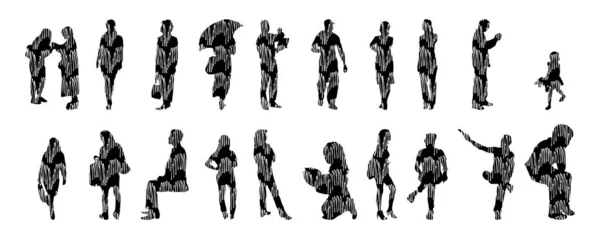 Silhouettes Vectorielles Silhouettes Esquissées Personnes Dessin Contour Silhouette Personnes Icône — Image vectorielle