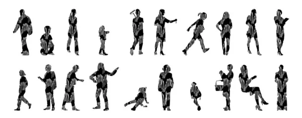 Silhouettes Vectorielles Silhouettes Esquissées Personnes Dessin Contour Silhouette Personnes Icône — Image vectorielle