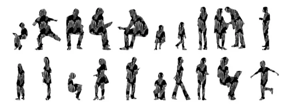 Silhouettes Vectorielles Silhouettes Esquissées Personnes Dessin Contour Silhouette Personnes Icône — Image vectorielle