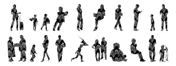 Silhouettes Vectorielles Silhouettes Esquissées Personnes Dessin Contour Silhouette Personnes Icône — Image vectorielle