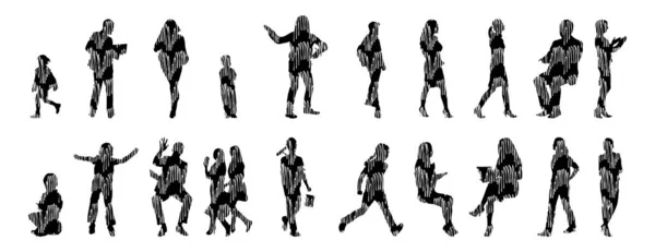 Vector Silhouettes Outline Silhouettes People Contour Drawing People Silhouette Icon — 스톡 벡터