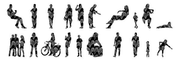 Silhouettes Vectorielles Silhouettes Esquissées Personnes Dessin Contour Silhouette Personnes Icône — Image vectorielle