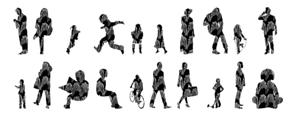 Silhouettes Vectorielles Silhouettes Esquissées Personnes Dessin Contour Silhouette Personnes Icône — Image vectorielle