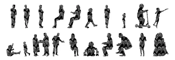Sílhuetas Vetoriais Sílhuetas Contorno Pessoas Desenho Contorno Silhueta Pessoas Conjunto —  Vetores de Stock