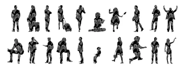 Silhouettes Vectorielles Silhouettes Esquissées Personnes Dessin Contour Silhouette Personnes Icône — Image vectorielle