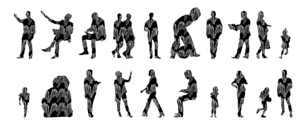 Vector Silhouettes Outline Silhouettes People Contour Drawing People Silhouette Icon — 스톡 벡터