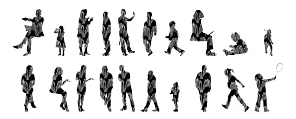 Silhouettes Vectorielles Silhouettes Esquissées Personnes Dessin Contour Silhouette Personnes Icône — Image vectorielle