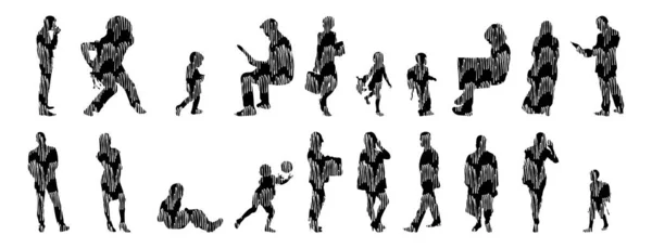 Silhouettes Vectorielles Silhouettes Esquissées Personnes Dessin Contour Silhouette Personnes Icône — Image vectorielle