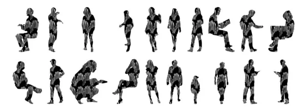 Silhouettes Vectorielles Silhouettes Esquissées Personnes Dessin Contour Silhouette Personnes Icône — Image vectorielle