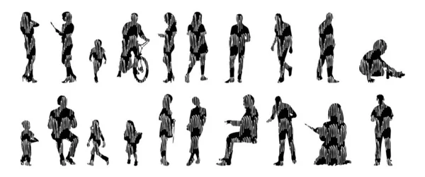 Vector Silhouettes Outline Silhouettes People Contour Drawing People Silhouette Icon — 스톡 벡터