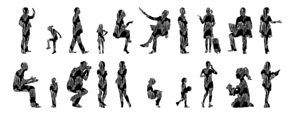 Vector Silhouettes Outline Silhouettes People Contour Drawing People Silhouette Icon — 스톡 벡터