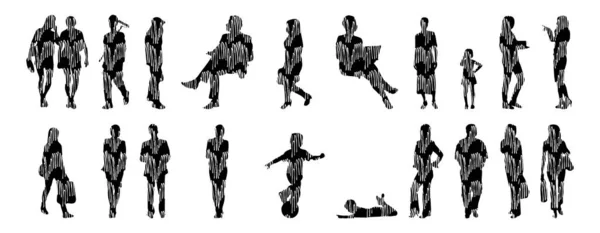 Silhouettes Vectorielles Silhouettes Esquissées Personnes Dessin Contour Silhouette Personnes Icône — Image vectorielle