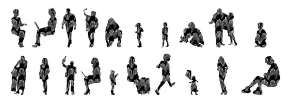 Vector Silhouettes Outline Silhouettes People Contour Drawing People Silhouette Icon — 스톡 벡터