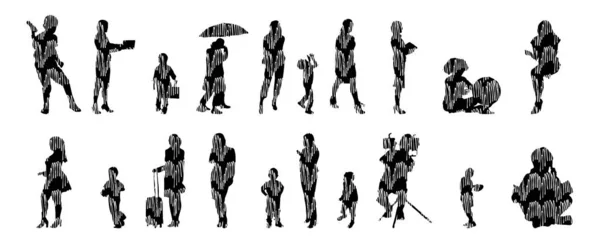 Vector Silhouettes Outline Silhouettes People Contour Drawing People Silhouette Icon — 스톡 벡터