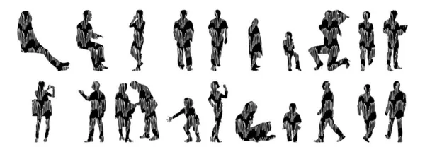 Silhouettes Vectorielles Silhouettes Esquissées Personnes Dessin Contour Silhouette Personnes Icône — Image vectorielle