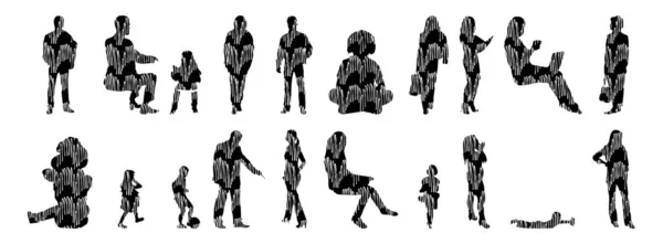 Vector Silhouettes Outline Silhouettes People Contour Drawing People Silhouette Icon — Stock Vector