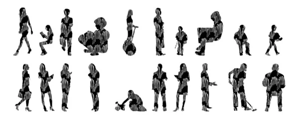 Silhouettes Vectorielles Silhouettes Esquissées Personnes Dessin Contour Silhouette Personnes Icône — Image vectorielle