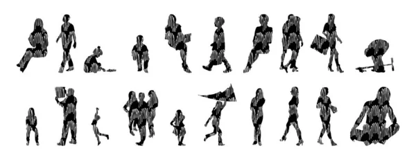 Silhouettes Vectorielles Silhouettes Esquissées Personnes Dessin Contour Silhouette Personnes Icône — Image vectorielle