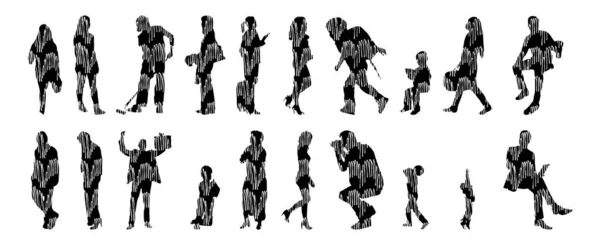 Silhouettes Vectorielles Silhouettes Esquissées Personnes Dessin Contour Silhouette Personnes Icône — Image vectorielle