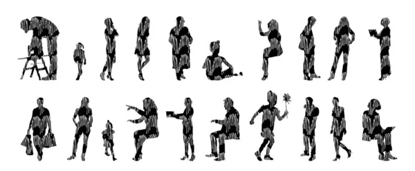 Silhouettes Vectorielles Silhouettes Esquissées Personnes Dessin Contour Silhouette Personnes Icône — Image vectorielle