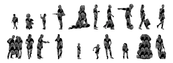 Silhouettes Vectorielles Silhouettes Esquissées Personnes Dessin Contour Silhouette Personnes Icône — Image vectorielle