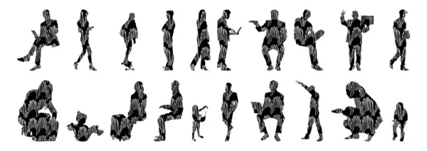 Silhouettes Vectorielles Silhouettes Esquissées Personnes Dessin Contour Silhouette Personnes Icône — Image vectorielle