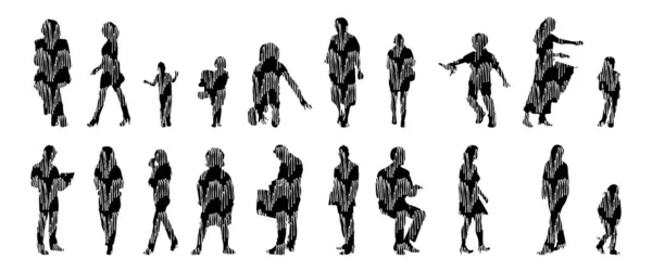 Silhouettes Vectorielles Silhouettes Esquissées Personnes Dessin Contour Silhouette Personnes Icône — Image vectorielle