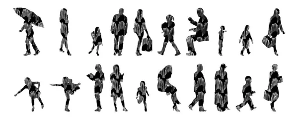 Silhouettes Vectorielles Silhouettes Esquissées Personnes Dessin Contour Silhouette Personnes Icône — Image vectorielle