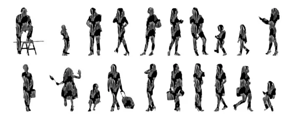 Silhouettes Vectorielles Silhouettes Esquissées Personnes Dessin Contour Silhouette Personnes Icône — Image vectorielle