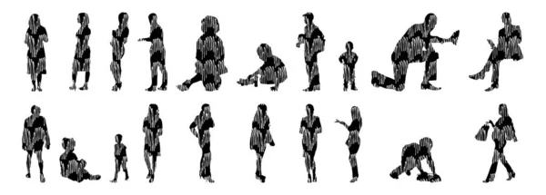 Silhouettes Vectorielles Silhouettes Esquissées Personnes Dessin Contour Silhouette Personnes Icône — Image vectorielle