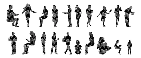 Vector Silhouettes Outline Silhouettes People Contour Drawing People Silhouette Icon — 스톡 벡터