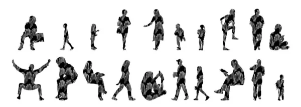 Silhouettes Vectorielles Silhouettes Esquissées Personnes Dessin Contour Silhouette Personnes Icône — Image vectorielle