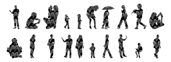 Vector Silhouettes Outline Silhouettes People Contour Drawing People Silhouette Icon — 스톡 벡터