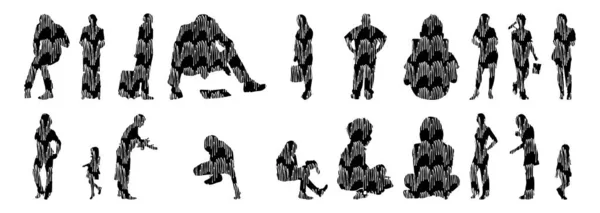 Silhouettes Vectorielles Silhouettes Esquissées Personnes Dessin Contour Silhouette Personnes Icône — Image vectorielle