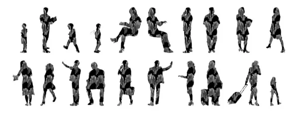 Silhouettes Vectorielles Silhouettes Esquissées Personnes Dessin Contour Silhouette Personnes Icône — Image vectorielle